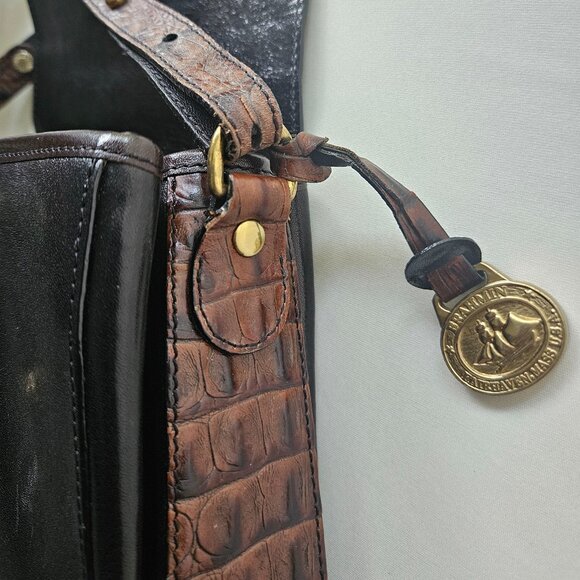 Brahmin Tuscan Black & Brown Leather Croc Embossed Crossbody Bag - Picture 9 of 13